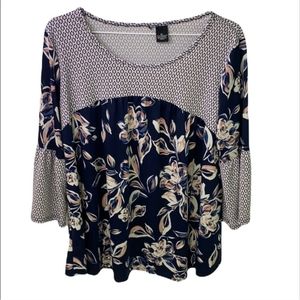 Floral Print Puffy Sleeve Blouse Size LP